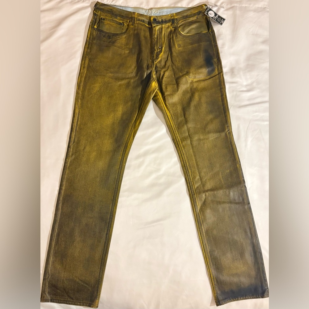 PRPS Demon Straight Fit Coated Jeans Dusty Yellow/Fools Gold Men’s Size 36 NWT